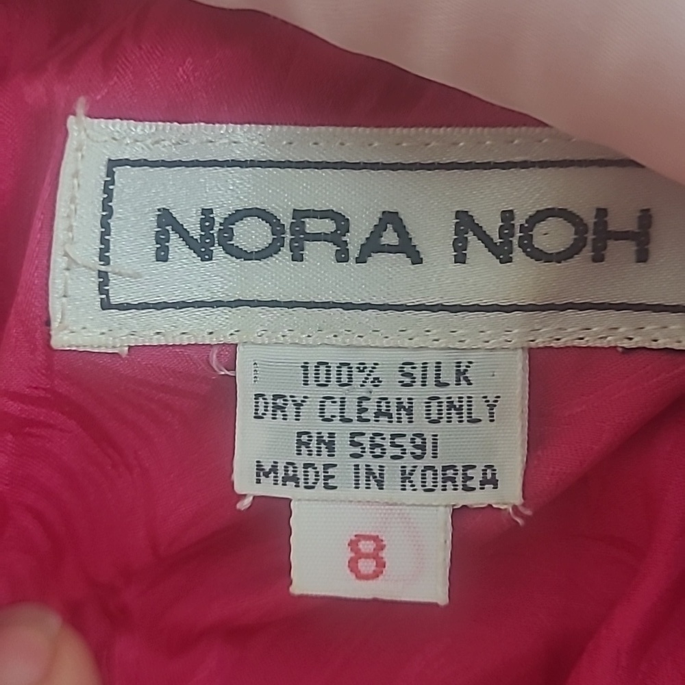 💖 Nora Noh 1980s Vintage Silk Midi Dress Bright Pink Moiré Size 8 Iconic Design - Picture 7 of 7